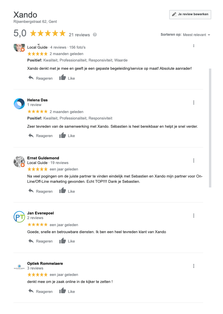 Xando Google Reviews